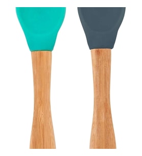 OiOi Bambu Saplı Silikon Mama Kaşığı 2li Aqua Green / Deep Blue