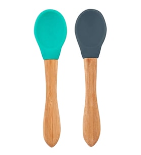 Oioi Bambu Saplı Silikon Mama Kaşığı 2li Aqua Green / Deep Blue