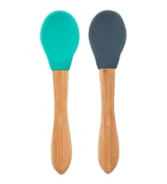 Oioi Bambu Saplı Silikon Mama Kaşığı 2li Aqua Green / Deep Blue