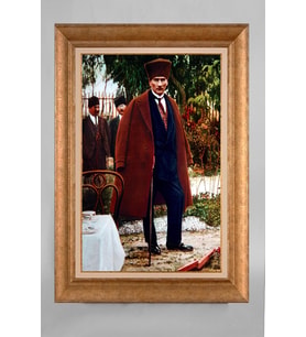 EV İŞYERİ OFİS İÇİN ALTIN ÇERÇEVELİ PASPARTULU ATATÜRK TABLO S537