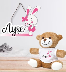 Kişiye Özel Bebek Kapı Süsü ve Peluş Ayıcık Seti – Baby Shower / Hastane Odası