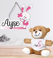 Kişiye Özel Bebek Kapı Süsü ve Peluş Ayıcık Seti – Baby Shower / Hastane Odası