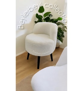 Rufmye , Sırtlı mini berjer, kırık beyaz, siyah ayak, dekoratif puf, puf Bench makyaj pufu,