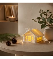 Auro Little Log Cabin Sıcak Yuva Işıkları - Mini Kış Köyü Seti Yılbaşı Özel - 3D