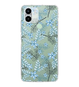 Redmi A1 Plus  Kamera korumalı Kapak Floral Mavi Tasarımlı  Şeffaf Kılıf
