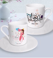 BK Gift Kişiye Özel Anneler Günü Temalı Evin Prensesi ve Evin Yakışıklısı Tasarımlı İkili Türk Kahvesi Fincanı Seti-2 (Beyaz)