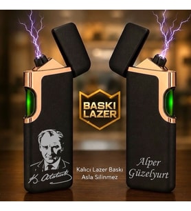 İsme Özel Premium Şarjlı Çakmak - Çift Yön Baskı Opsiyonu- 3 Farklı Mustafa Kemal Atatürk Teması Seçeneğiyle