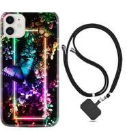 Apple iPhone 11 12 13 Mini Kılıf Boyun Askılı Silikon Butterfly Neon 1684