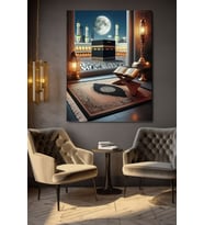 MESCİDDEN KABE MANZARASI KANVAS TABLO EV DUVAR SALON OFİS DÜKKAN HEDİYELİK DEKARASYON SÜSÜ (Çok Renkli)