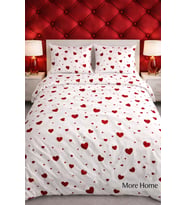 More Home Çift  Kişilik Nevresim Takımı Lastikli Çarşaflı   Kalp Desenli Beyaz Kırmızı