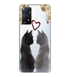 Redmi Note 11 Pro Uyumlu Kedi Çiftler Tasarımlı Şeffaf Telefon Kılıfı