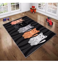 Siyah Kedi Desenli Çocuk Yıkanabilir Kaymaz Taban Leke TutmazBebek ve Çocuk Odası Halısı