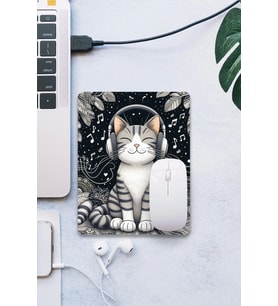 SonicTouch Müzik Sever Kedi Temalı Pürüzsüz Yüzey Kaymaz Taban Dikişsiz Kenar Gamer Oyuncu Mouse Pad