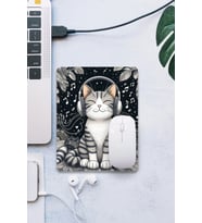 SonicTouch Müzik Sever Kedi Temalı Pürüzsüz Yüzey Kaymaz Taban Dikişsiz Kenar Gamer Oyuncu Mouse Pad