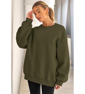 Genıus Store Kadın Sweatshirt Oversize Geniş Kalıp İçi Şardonlu Bisiklet Yaka Oversize Sweatshirt KADIN-SWEATSHIRT (Haki)