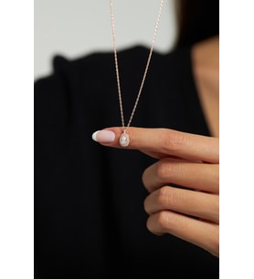 Zirkon Taşlı Rose Minimal Damla Anturaj Gümüş Kolye