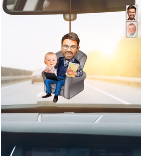 Kişiye Özel Karikatürlü Baba-Oğul Ahşap Araba Dikiz Ayna Süsü