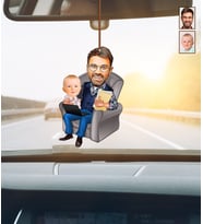 Kişiye Özel Karikatürlü Baba-Oğul Ahşap Araba Dikiz Ayna Süsü
