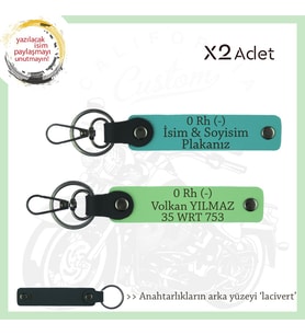 Motosiklet Maceracılarına, İsim Plaka ve 0 - Kan Grubu Yazılı x2 Anahtarlık, K Turkuaz-F Yeşil-Laci (Çok Renkli)