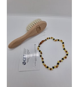 Bebek kehribar kolye ve bebe fırça seti (Sarı)