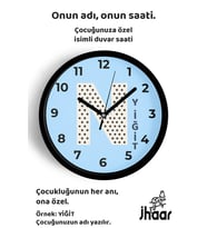 İsme Özel N Harfi Çocuk Odası Duvar Saati Orta Boy 30 cm Siyah Camlı Sessiz