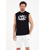 Erkek Bisiklet Yaka Regular Fit NYC Baskılı Tişort SPR22TS124 (Siyah)