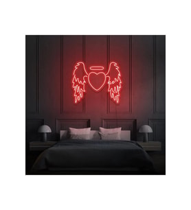Kanatlı Kalp Şekilli Neon Tabela