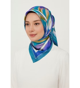 Armine Tivil İpek Eşarp 9240 - 52 Mavi Karışık Desen