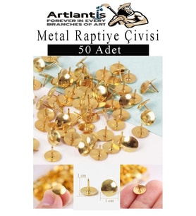 Metal Raptiye Çivisi 50 Adet 1 Paket Perçinli Altın Sarı Raptiye Nikel Kaplamalı Ev Okul Büro Yuvarlak Raptiye  (Altın / Dore)