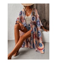 Kadın Kısa Kollu önü Açık Belden Kuşaklı Uzun Kimono