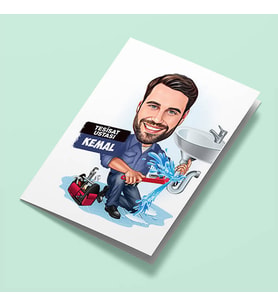 Kişiye Özel Tesisatçı Erkek Karikatürlü Tebrik Kartı
