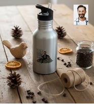Kişiye Özel Karikatürlü Erkek Patron Pipetli Matara Gri Doğum Günü Hediyesi