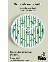 İsme Özel Kedi Çocuk Odası Duvar Saati Orta Boy 30 cm Beyaz Camlı Sessiz
