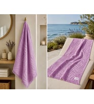 Ege Esintisi Yaprak Jakarlı Plaj & Banyo Havlusu - Lavanta Bahçesi %100 Pamuk