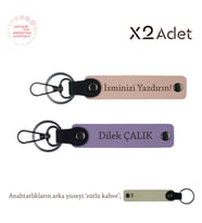 Kuzene 14 Şubat Hediyesi, İsim Yazılı 2’li Anahtarlık Seti, Yavru Ağzı-Mor Menekşe-Sütlü Kahve