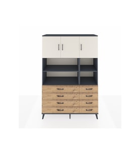 Hyperion Dolap 8 Raflı 8 Çekmeceli 3 Kapaklı 132x44x195 Antrasit-Aytaşı/Çam