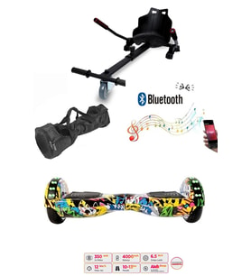 Elektrikli Kaykay Scooter Akıllı Denge Hoverboard + HoverKart + Çanta FULL LEDLİ EXTREM PAKET D01