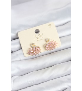 Pembe Zirkon Taşlı Gold Swan Kuğu Model Kadın Küpe TJ-BKP11942