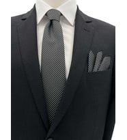 Brianze 7 Cm Siyah Beyaz Desenli Kravat Mendil Set