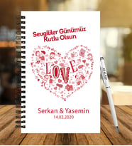 Sevgililer Gününe Özel  Ahşap Defter Kalem Hediye Seti 11