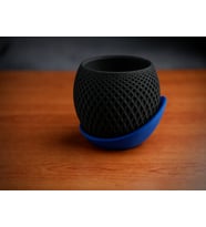 3D Baskı Küre Saksı - Kafes Dokulu İki Parçalı Dekoratif Saksı - Siyah-Mavi