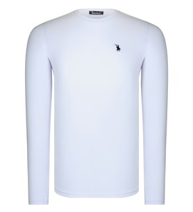 T8588 DEWBERRY BİSİKLET YAKA UZUN KOL T-SHIRT-DÜZ BEYAZ