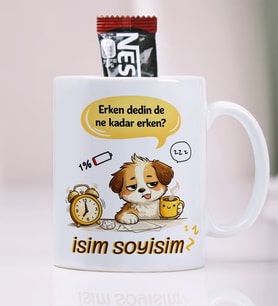 BBaskı Kişiye Özel İsimli Uykucu Köpek Tasarımlı Kupa Bardak 330 ml – Komik Hediyelik Porselen Kahve Kupası