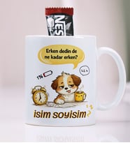 BBaskı Kişiye Özel İsimli Uykucu Köpek Tasarımlı Kupa Bardak 330 ml – Komik Hediyelik Porselen Kahve Kupası