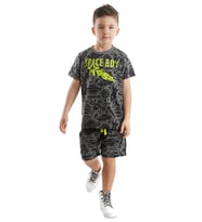 Uzay Roket Erkek Çocuk T-shirt Şort Takım (Gri)