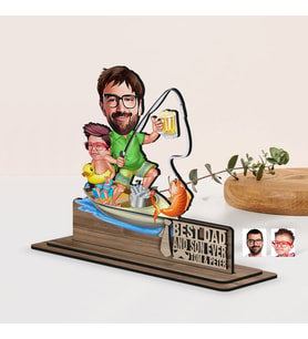BK Gift Kişiye Özel 3D Kabartma İsimli Baba-Oğul Karikatürlü Ahşap Biblo-9, Babaya Hediye, Babalar Günü Hediyeleri