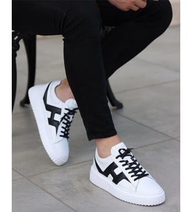 Ay Ayakkabım SL-1019 Erkek Beyaz-Siyah (39-44) Deri Casual Ayakkabı