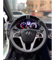 Hyundai Accent Blue Dikme Direksiyon Kılıfı Parlak Siyah Gri Detaylı Gri Çift Yüzük ve Dikiş 2011-2019