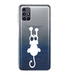 Samsung Galaxy M31s  Kamera Korumalı Kapak Çizgi Kedi Tasarımlı  Şeffaf  Kılıf