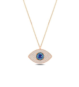 Zirkon Taşlı Rose Nazarlıklı Göz Model Gümüş Kadın Kolye GKLGOZMODL7-ROS